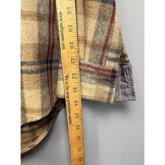 Philip Scott Inc Vintage shirt mens Medium Tan Button front Wool Plaid Pockets - Picture 9 of 9